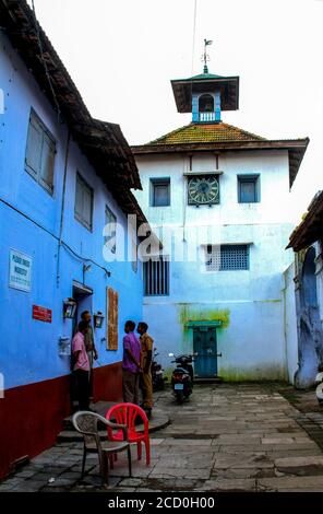 Königin des Arabischen Meeres, Paradesi-Synagoge, chinesische Fischernetze, cochin Port, antike indische Handwerksläden in Mattancherry in Kochi, Indien. Stockfoto