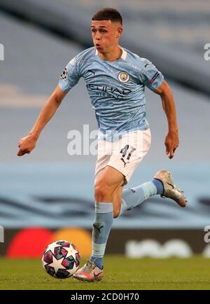 Phil Foden von Manchester City während der UEFA Champions League, 16. Runde, zweites Beinspiel im Etihad Stadium, Manchester. Freitag, 7. August 2020. Siehe PA-Geschichte SOCCER man City. Das Foto sollte lauten: Nick Potts/PA Wire. Stockfoto