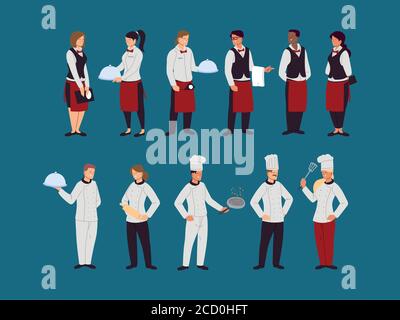 Set von Köchen und Kellnern in Arbeitsuniformen Vektor-Illustration Design Stock Vektor
