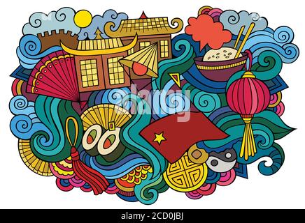 China Hand gezeichnet Cartoon Doodles Illustration. Witziges Reisedesign. Stock Vektor