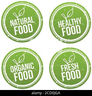 Set von natürlichen Lebensmittelkennzeichen. Gesunde, Bio, Frische Lebensmittel. Vektor von Hand gezeichnete Zeichen. Kann für Verpackungsdesign verwendet werden. Stock Vektor