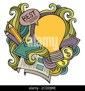 Idee Hand gezeichnet Cartoon Kritzeleien Illustration. Witziges Design. Stock Vektor