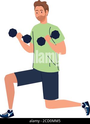 Mann macht Übungen mit Kurzhanteln, Erholung Übung Sport Stock Vektor