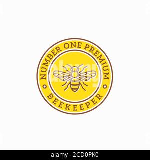 Beekeeper Abstract Vektor-Zeichen, Abzeichen oder Logo-Vorlage. Linie Stil Honey Bee Silhouette mit Retro Typografie in einem Kreis Rahmen. Stock Vektor