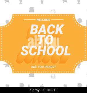 Back-To-School-Text Auf Orangefarbenem Etikett Auf Weißem Hintergrund, Quadrat, Illustration Stock Vektor