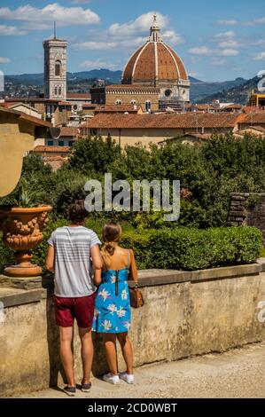 Florenz, Italien. August 2020. Nach der Lockerung der Reisebeschränkungen des Coronavirus (Covid 19) kehren die Besucher zurück, um die Boboli-Gärten und die verschiedenen Sehenswürdigkeiten der historischen Stadt Florenz zu besichtigen. Kredit: Guy Bell/Alamy Live Nachrichten Stockfoto