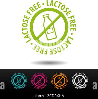 Laktosefreies Abzeichen, Logo, Symbol. Flache Vektorgrafik auf weißem Hintergrund. Kann Geschäftsunternehmen verwendet werden. Stock Vektor