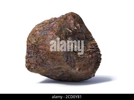 Rauer brauner Felsen isoliert mit Schatten auf weißem Hintergrund Stockfoto