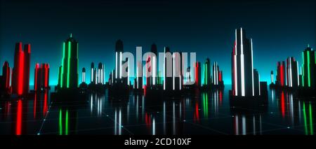 Ein futuristischer Hintergrund mit neonglühenden Würfeln (3d-Rendering) Stockfoto