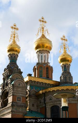 Darmstadt, Deutschland, März 01 2020: Russisch-Orthodoxe Kirche in Mathildenhöhe, Darmstadt. Stockfoto