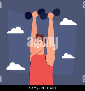 Mann macht Übungen mit Hanteln im Freien, Sport Erholung Stock Vektor