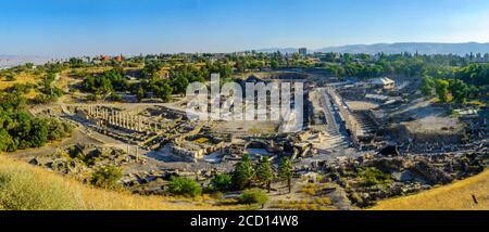 Panoramablick auf die antike römisch-byzantinische Stadt Bet Shean (Nysa-Scythopolis), heute ein Nationalpark. Nord-Israel Stockfoto