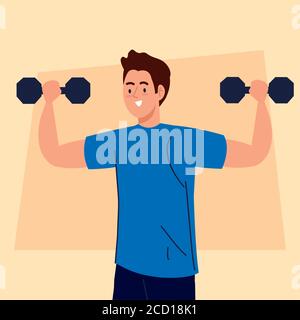 Mann macht Übungen mit Hanteln, Sport-Freizeitkonzept Stock Vektor