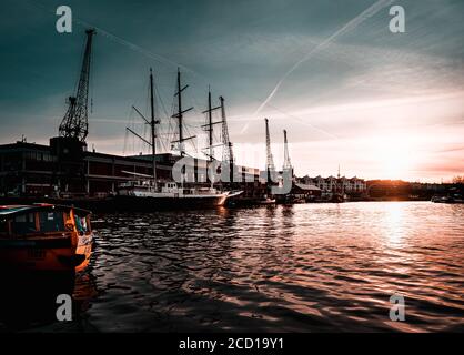 Bristol docklands bei Sonnenuntergang Stockfoto