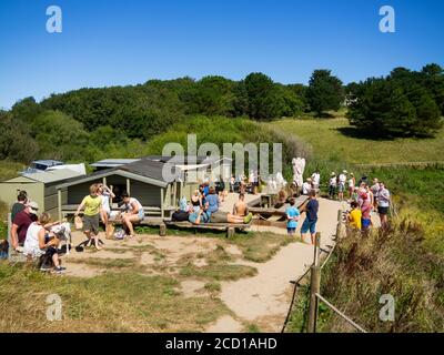 The Hidden Hut Beach Cafe, Porthcurnick Beach, Portscatho, The Roseland Peninsula, Cornwall, Großbritannien Stockfoto