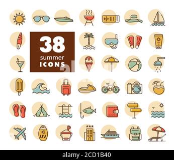 Vektorsymbole für den Sommer eingestellt. Graph Symbol für Reise-und Tourismus-Website und Apps Design, Logo, App, UI Stock Vektor