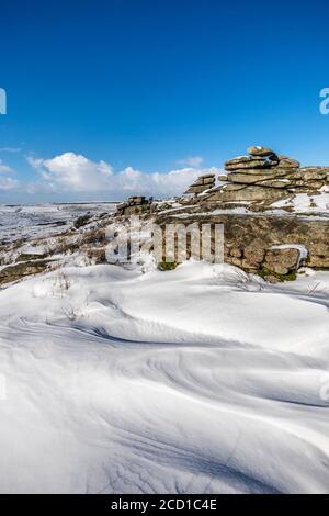 Cheesewring; im Schnee; Cornwall, UK Stockfoto