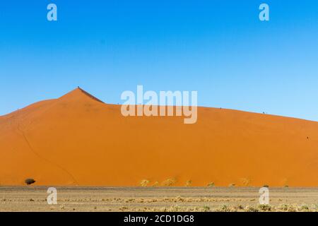 Rote Düne von Sossusvlei in Namibia, die Teil der Namib Sandsee sind, die 2013 von der UNESCO zum Weltkulturerbe erklärt wurde. Stockfoto