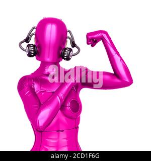 Cyber Soldat weiblich tun ein ich kann es PIN up Pose tun, 3d-Illustration Stockfoto