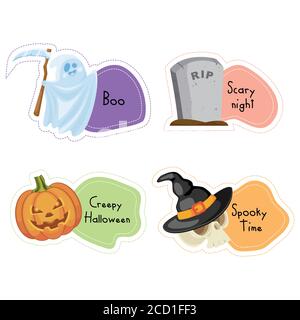 Cartoon Halloween Aufkleber Set. Vektorgrafik. Stock Vektor
