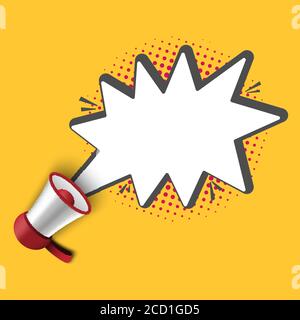 Megaphon mit Sprechblase-Vorlage für Werbung, Vektordarstellung Stock Vektor