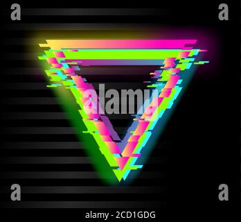 Bunte glitch Dreieck geometrische Form, Frame mit neon glitch Wirkung Stock Vektor