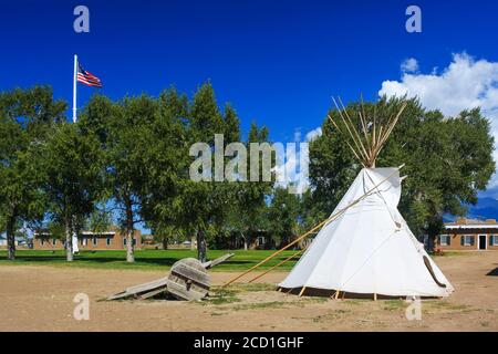 Ute Indianer Tipi Tipi Tipi Tipi in Fort Garland, Colorado, USA. Einst Basis für Einheit afroamerikanischer Truppen namens "Buffalo Soldiers" von Utes Stockfoto