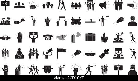 Bündel von fünfzig Protest Set Icons Vektor Illustration Design Stock Vektor