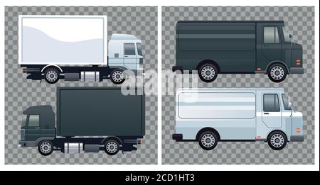 LKW und Vans schwarz-weiß Farben Branding mockup Vektor Illustrationsdesign Stock Vektor