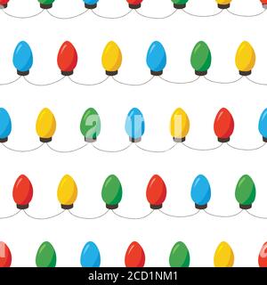 Bunte helle Weihnachten und Neujahr verflochten String Lichter Streifen Hintergrund Vektor Nahtloses Muster Stock Vektor