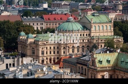 Ein Bild der Juliusz Słowacki Theater von oben gesehen. Stockfoto