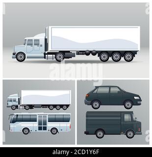 Bus und LKW mit Fahrzeugen mockup Stil Vektor Illustration Design Stock Vektor