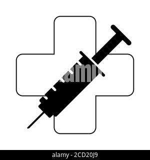 Spritze schwarzes Symbol auf weißem Hintergrund isoliert, Medizin Injektionsgerät Symbol, Vektor-Abbildung. Stock Vektor