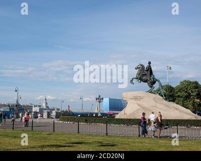 Skulptur Bronze Reiter auf dem Ufer der Newa, St.Petersburg, Russland Stockfoto