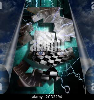 Gesicht hinter Vorhängen des Himmels Stockfoto