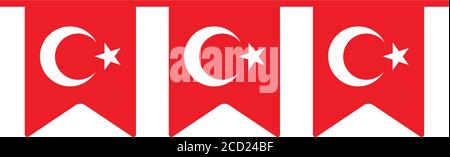 Dekorative Wimpern mit türkei-Flag-Design auf weißem Hintergrund, flacher Stil, Vektor-Illustration Stock Vektor