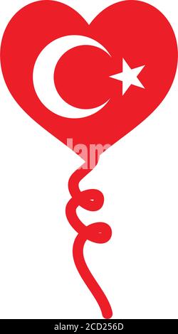 Herz-Ballon mit türkei-Flagge-Design auf weißem Hintergrund, flacher Stil, Vektor-Illustration Stock Vektor