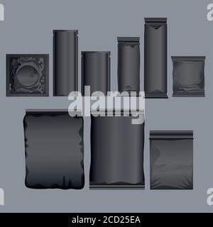 Schwarz Verpackung Produkte Set Icons Vektor Illustration Design Stock Vektor