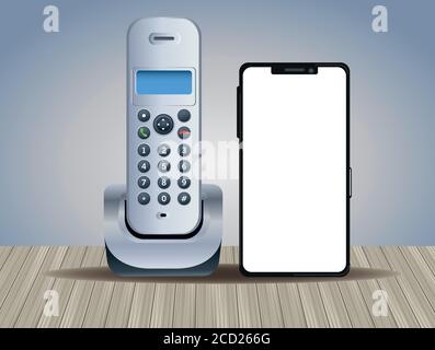 Wireless-Telefon und Smartphone-Geräte Vektor Illustration Design Stock Vektor