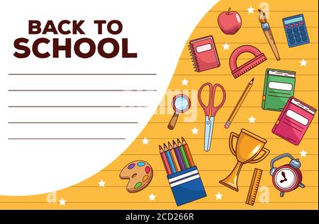 Zurück zur Schule Schriftzug mit Set-Artikel Vektor Illustration Design Stock Vektor