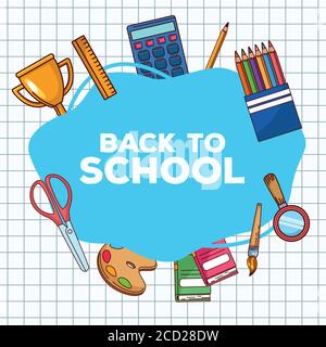 Zurück zur Schule Schriftzug und Set-Objekte Vektor Illustration Design Stock Vektor