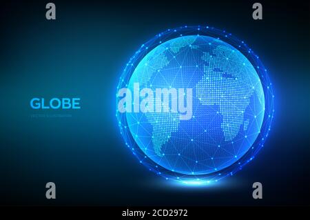 Abbildung Erdkugel. Weltkarte Punkt- und Linienzusammensetzung Konzept der globalen Netzwerkverbindung. Blauer futuristischer Hintergrund mit Planet Erde Stock Vektor