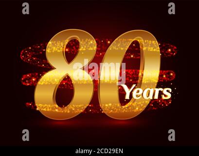 80 Jahre goldenes Jubiläum 3d Logo Feier mit glitzernden Spiral Stern Staub Spur funkelnden Partikeln. 80 Jahre Jubiläum modernes Design Stock Vektor