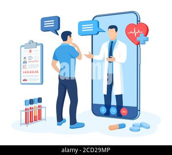 Konzept der medizinischen Online-Beratung und Unterstützung. Arzt Videoaufnahmen auf Smartphone-Bildschirm. Online-Gesundheitsversorgung und medizinische Beratung. Tele Stock Vektor