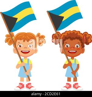 Bahamas Flagge in der Hand. Kennzeichen für Kinder. Nationalflagge von Bahamas Vektor Stock Vektor