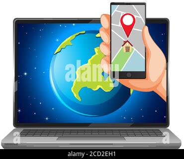 Karte und Position auf elektronischen Geräten Abbildung Stock Vektor