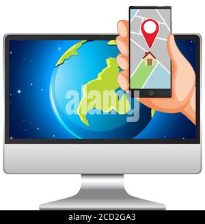 Karte und Position auf elektronischen Geräten Abbildung Stock Vektor