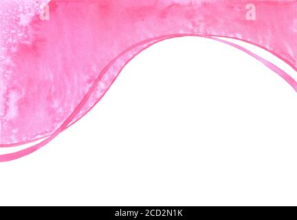 Eine glatte rosa Kurve wie ein Band, handbemaltes abstraktes Aquarell auf weißem Hintergrund. Stockfoto