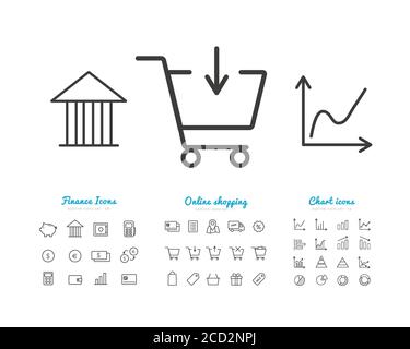 Satz von Finanz-und Online-Zahlungen Symbole, Statistiken, Shopping. Vektor-Geschäftssymbole Stock Vektor