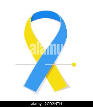Down-Syndrom-Band. Vektor flach Blau und gelb Awareness Band mit Stift. Emblem des World Down Syndrome Day Konzept 21 März Stock Vektor